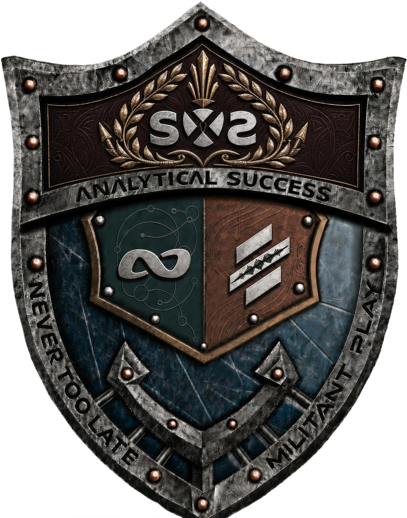 The Mesaverse crest: SxS Analytical Success above the N2L infinity and the MP3 bars, bordered by Never Too Late and Militant Play